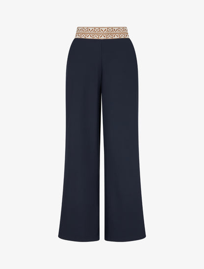 Pantalon fluide unie à taille haute - Marine - 1