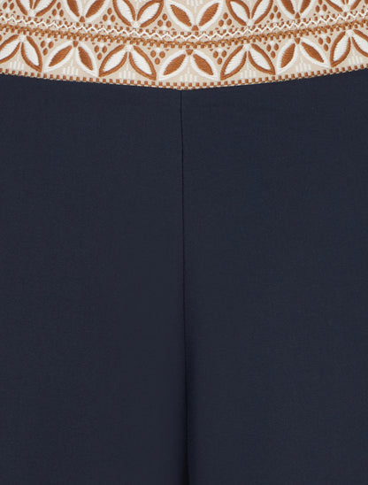 Pantalon fluide unie à taille haute - Marine - 3