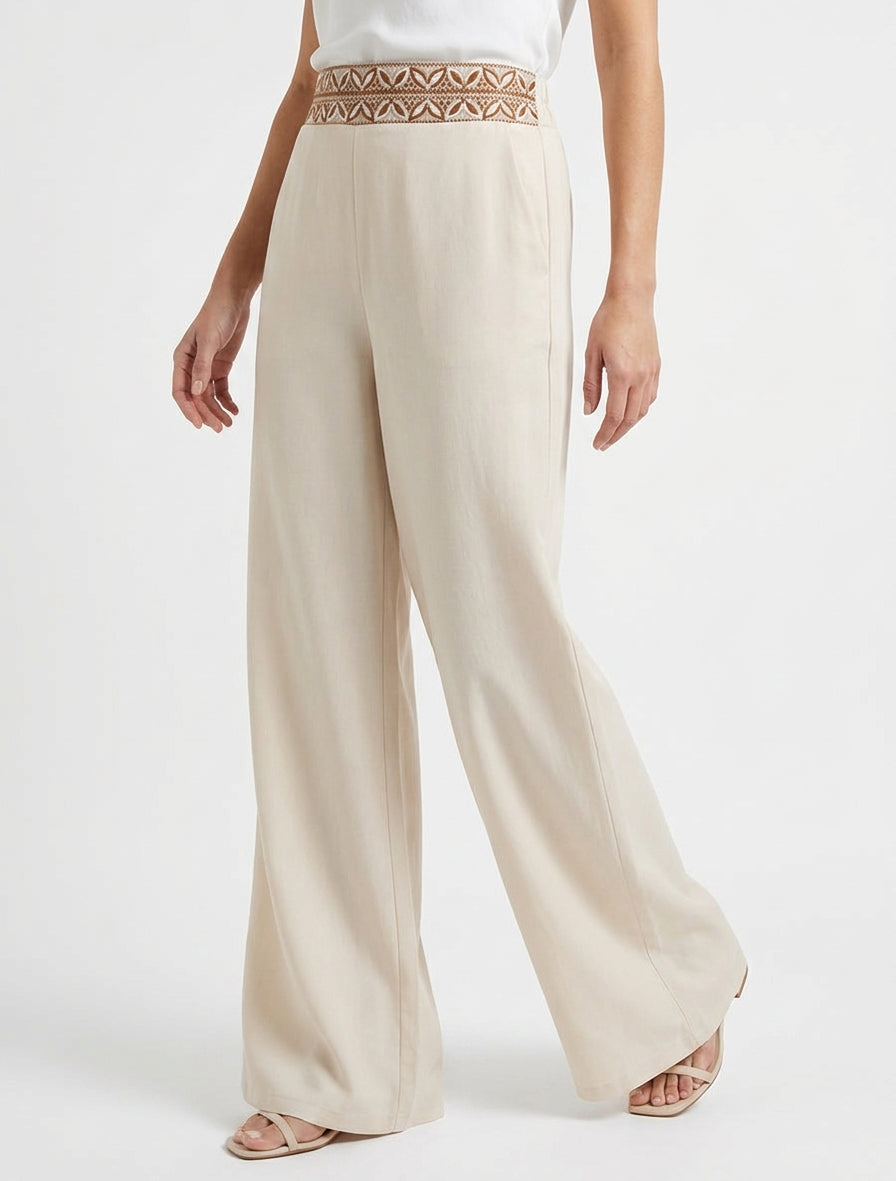Pantaloni fluidi a vita alta uniti - Beige