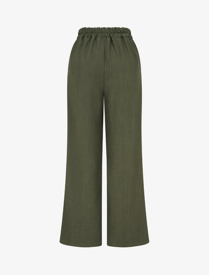 Pantalon fluide unie à taille haute - Kaki - 2