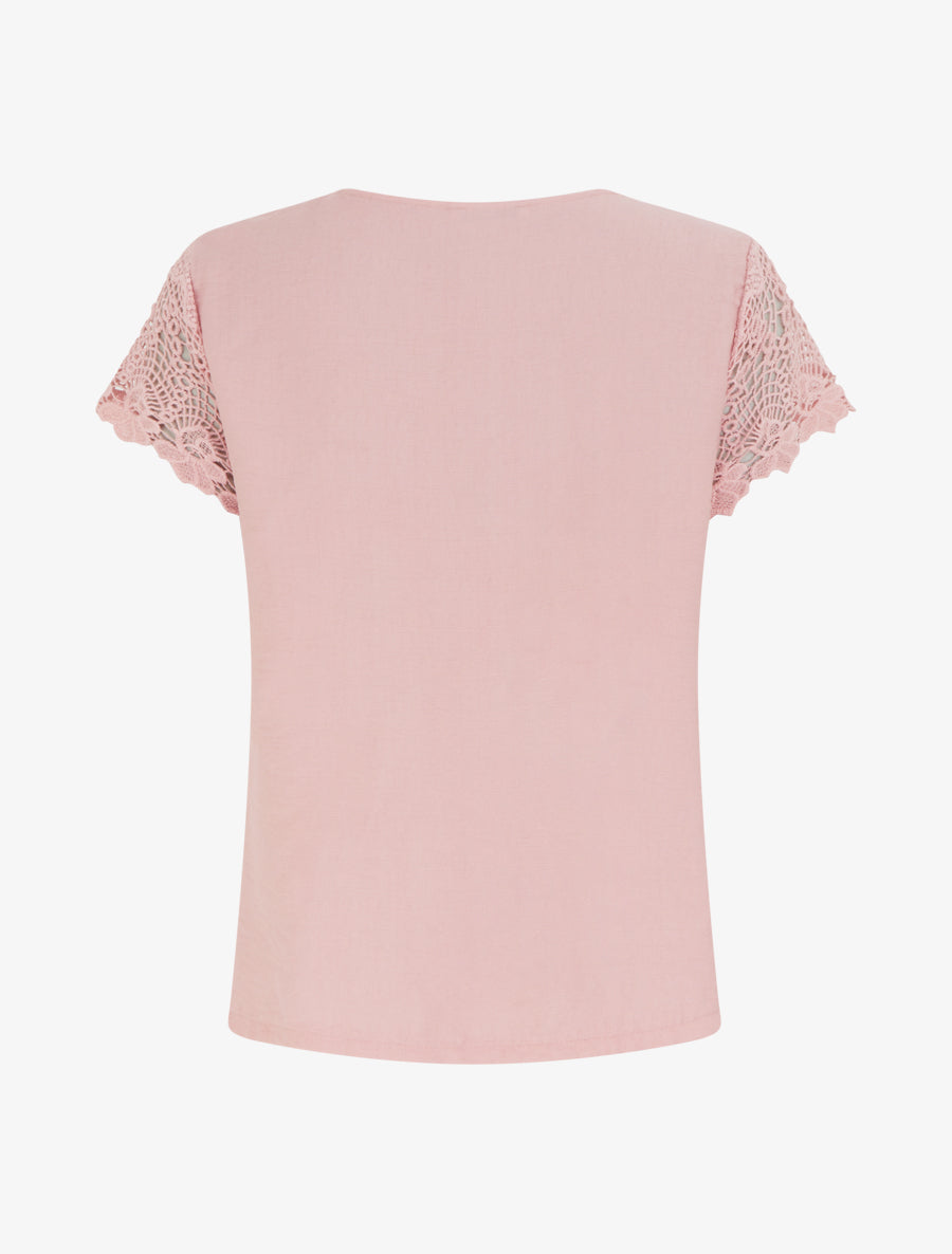 Top droit manches courtes en dentelle - Rose - 2