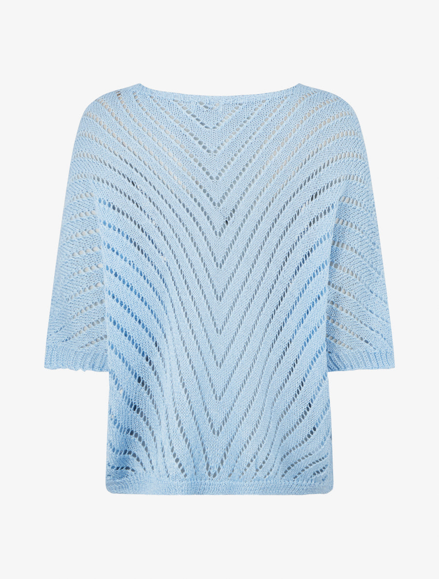 Pull ajouré à manches chauve-souris - Bleu ciel - 2