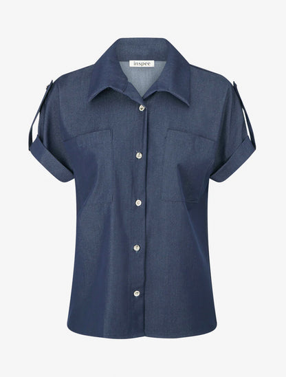 Camicia tinta unita con tasche - Blu grezzo