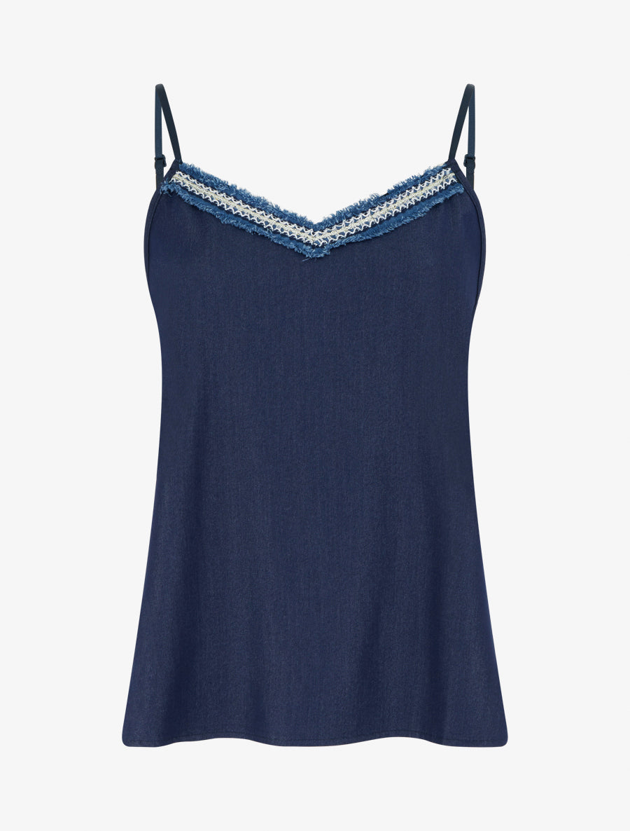 Débardeur à col V brodé - Marine - 1