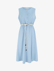 Robe longue unie à taille élastiquée - Bleu ciel - 1