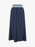 Jupe longue unie à bande brodée - Marine - 1