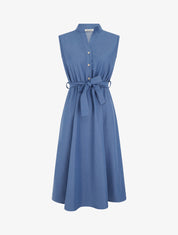 Robe unie élastiquée à buste boutonné - Bleu - 1