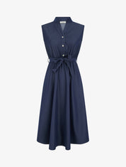 Robe unie élastiquée à buste boutonné - Bleu brut - 1