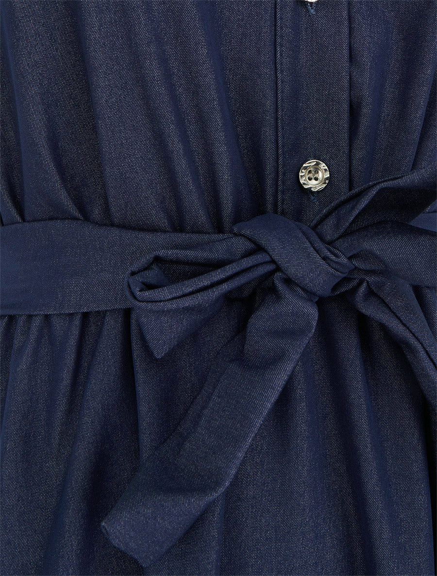 Robe unie élastiquée à buste boutonné - Bleu brut - 3