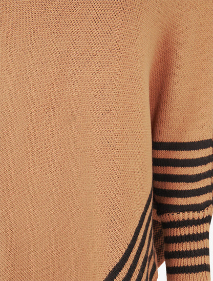 Poncho à bords rayés - Camel - 3