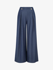 Pantalon fluide uni à pont - Bleu brut - 1