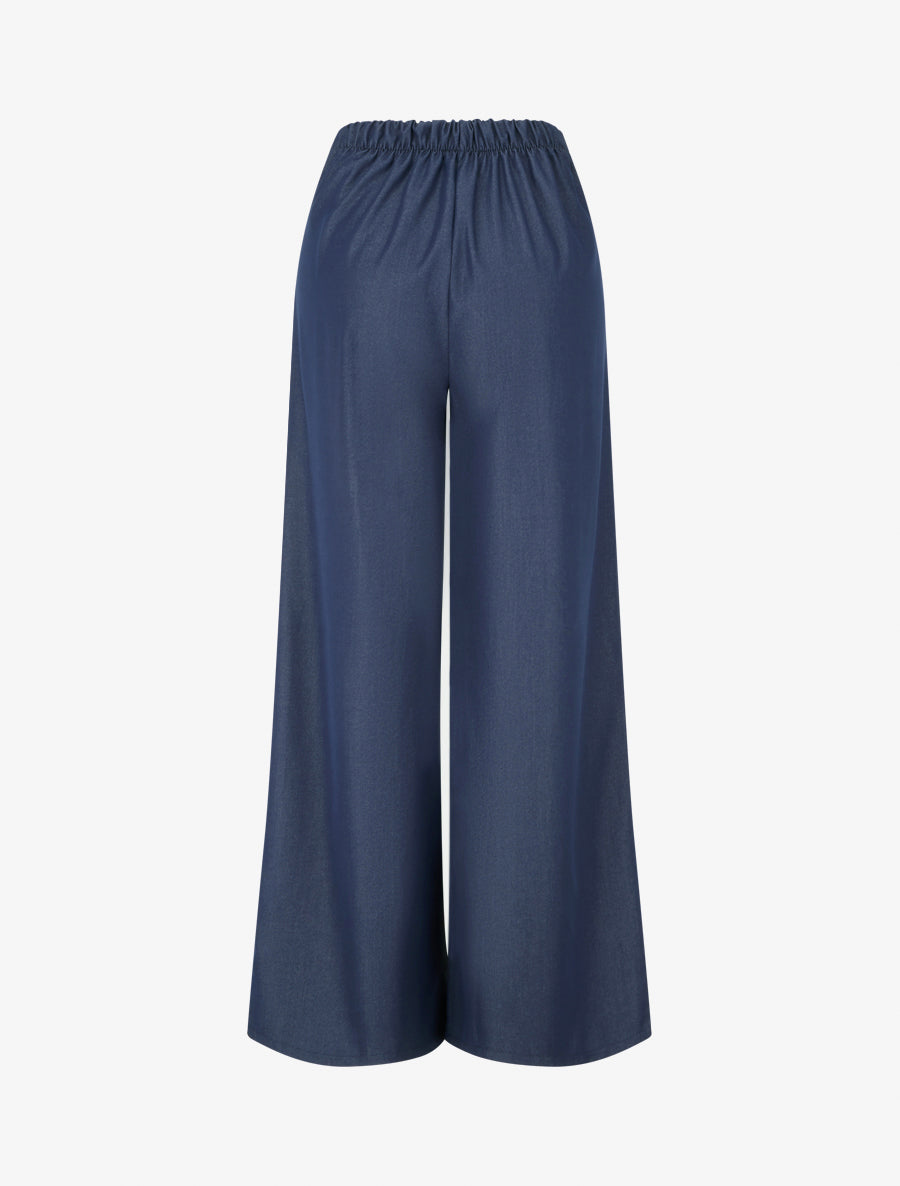 Pantalon fluide uni à pont - Bleu brut - 2