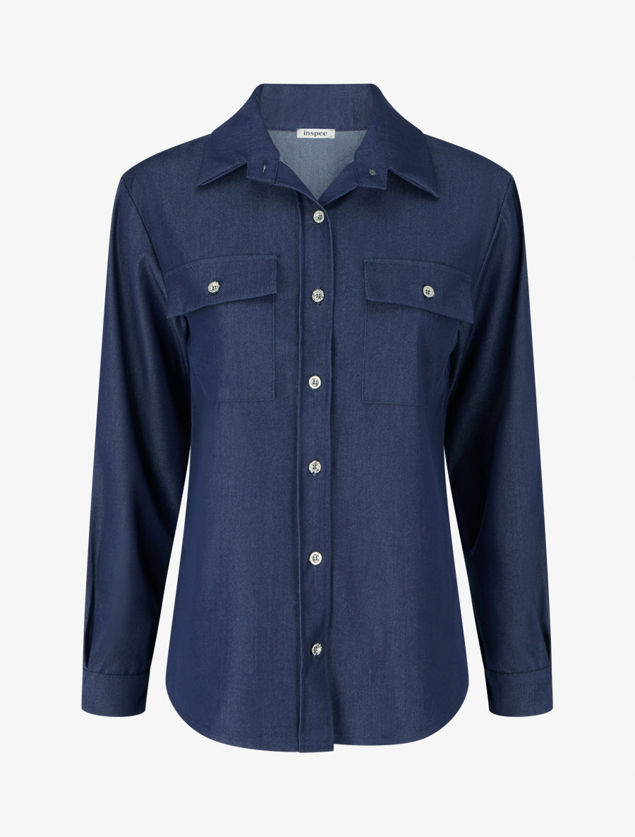 Chemise unie fluide à poches - Bleu brut - 1