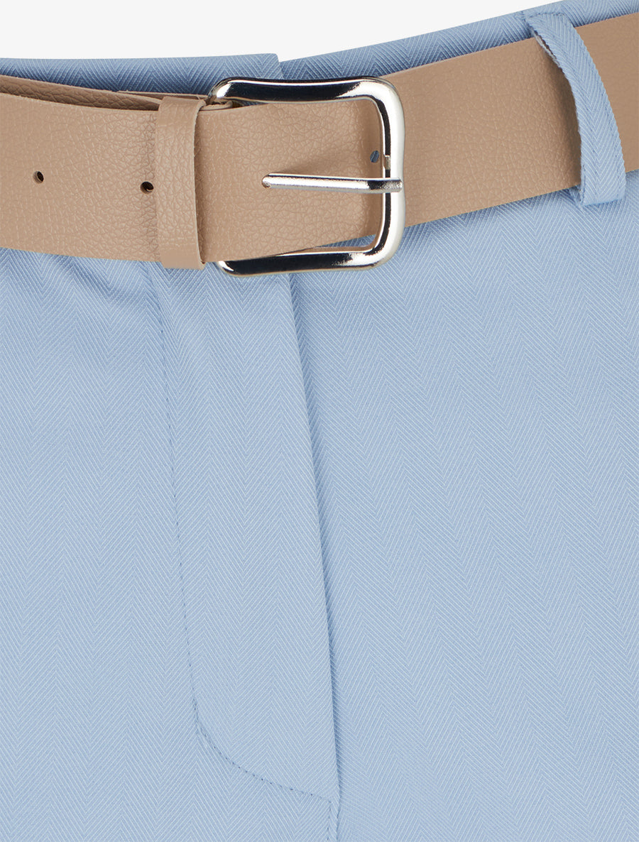 Short ceinturé uni à ourlet - Bleu ciel - 3