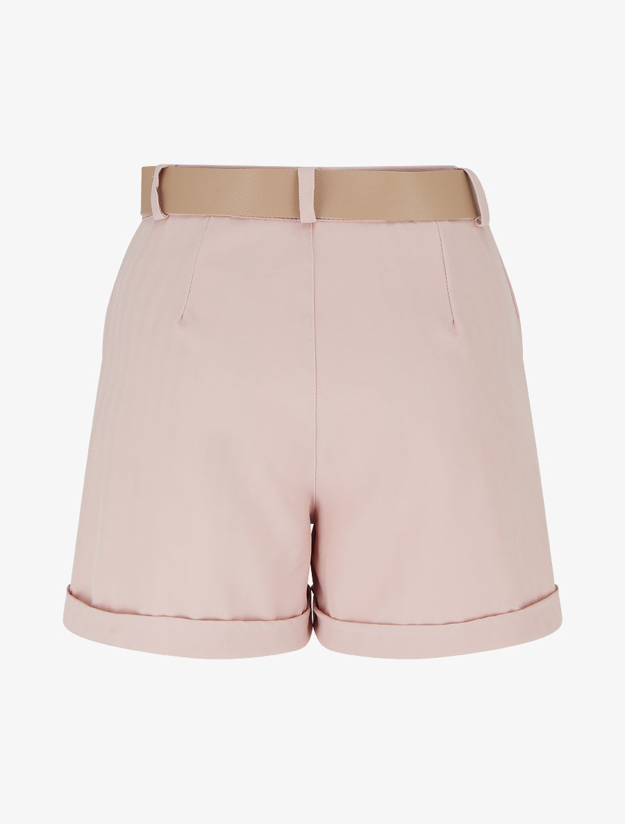 Short ceinturé uni à ourlet - Rose - 2