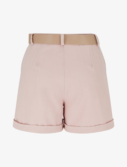 Short ceinturé uni à ourlet - Rose - 2