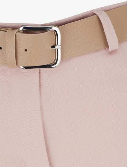 Short ceinturé uni à ourlet - Rose - 3