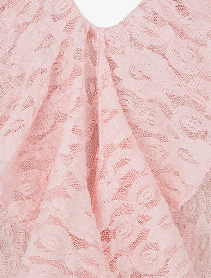 Body uni en dentelle à col volanté - Rose - 3