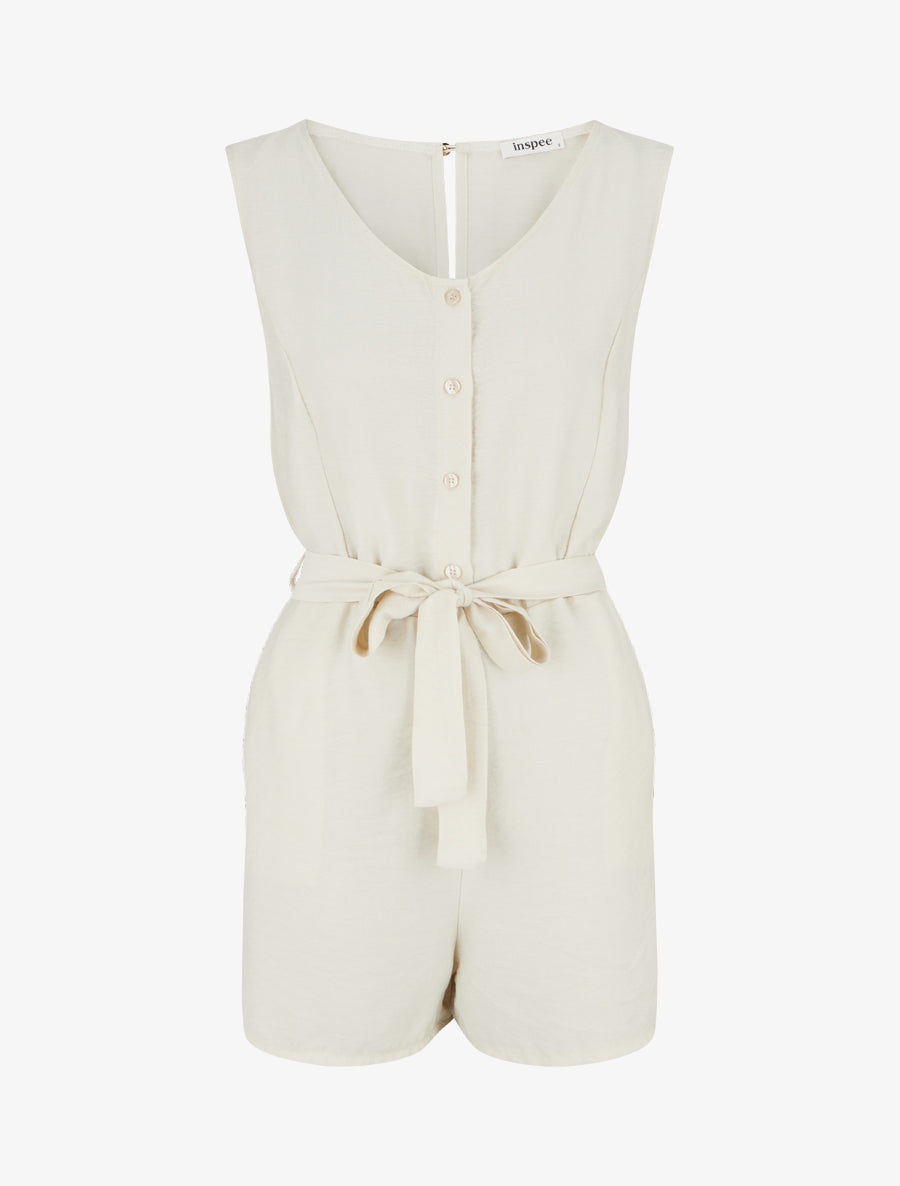 Combishort boutonné sans manches - Beige - 1