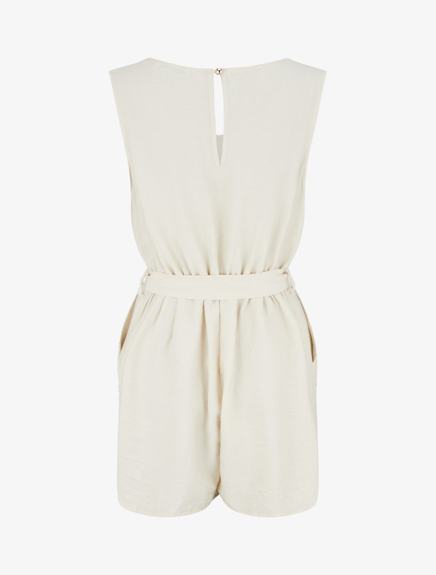 Combishort boutonné sans manches - Beige - 2