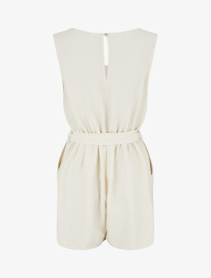 Combishort boutonné sans manches - Beige - 2