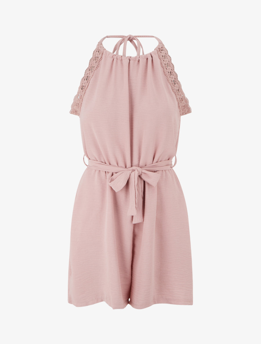 Combishort à dentelle et dos ouvert - Rose - 1