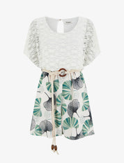 Combishort imprimé ginko à buste en dentelle - Vert - 1