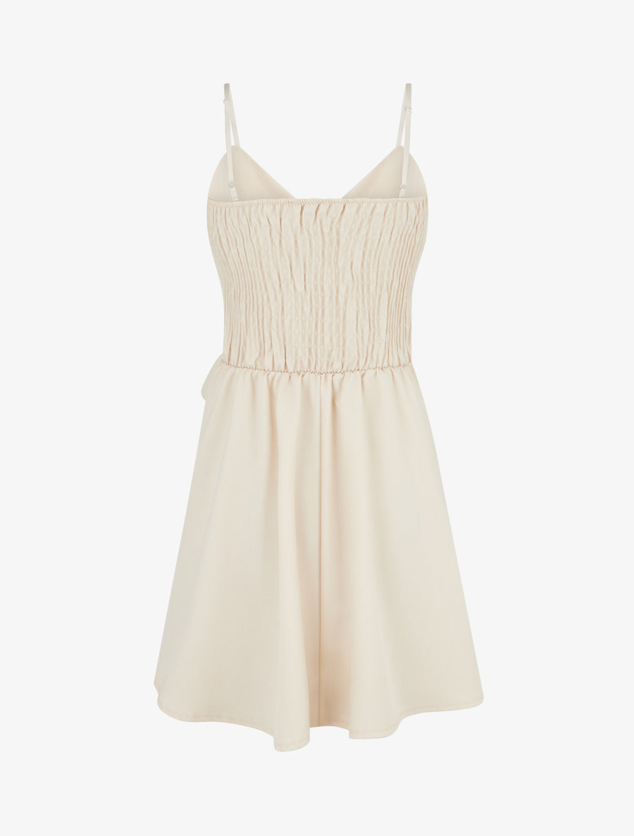 Robe patineuse unie à fines bretelles - Beige - 2