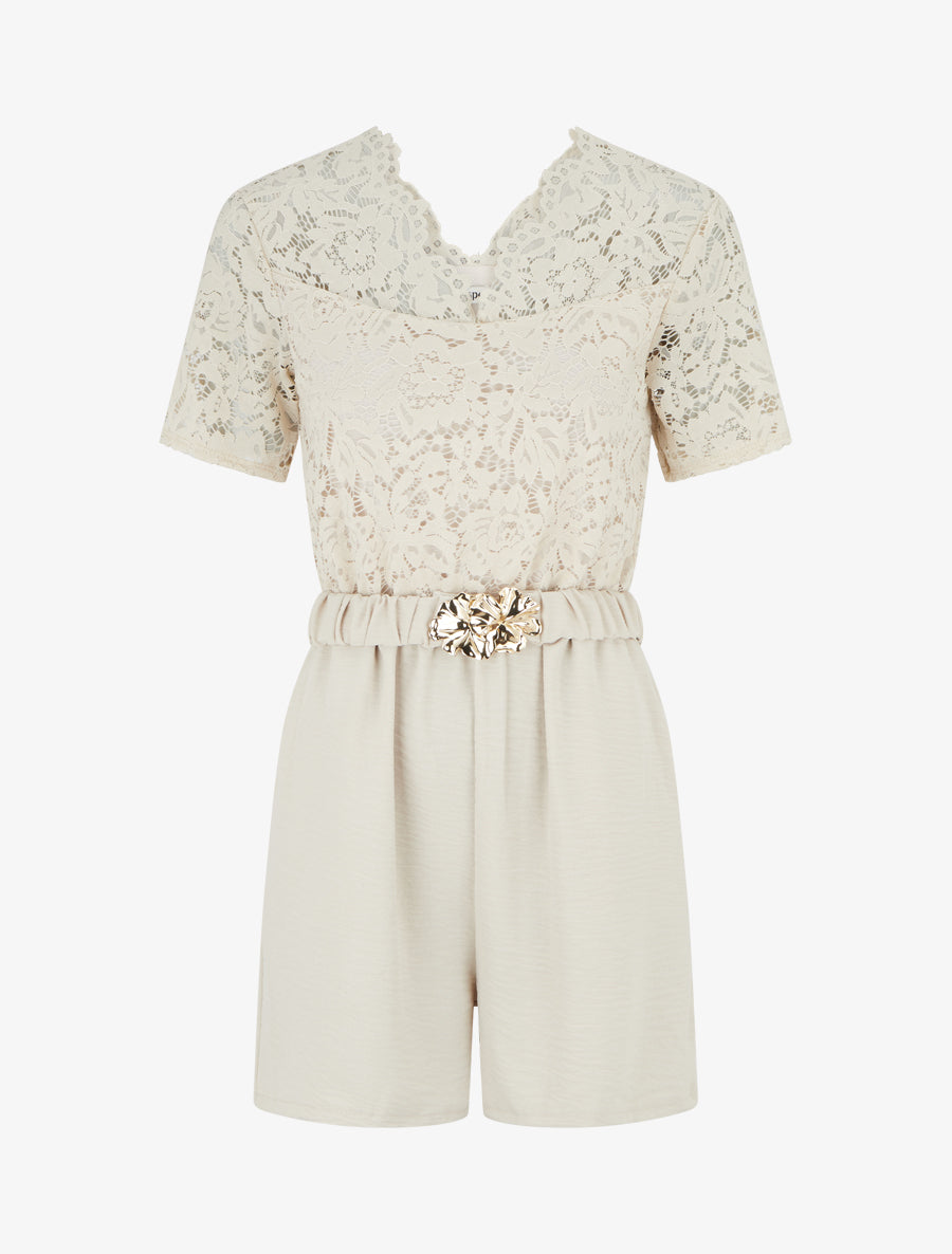 Combishort à buste en dentelle - Beige - 1