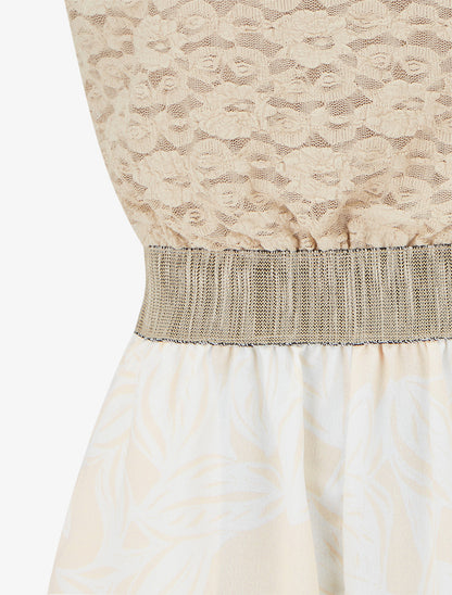 Combishort imprimé floral à buste en dentelle - Beige - 3