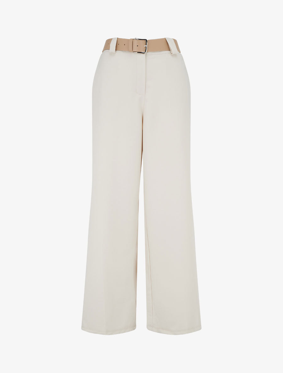 Pantaloni dritti uniti elasticizzati - Beige