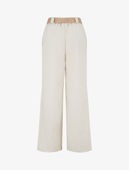 Pantaloni dritti uniti elasticizzati - Beige