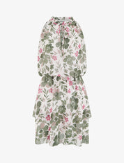 Robe imprimé fleuri à taille élastiquée - Kaki - 1