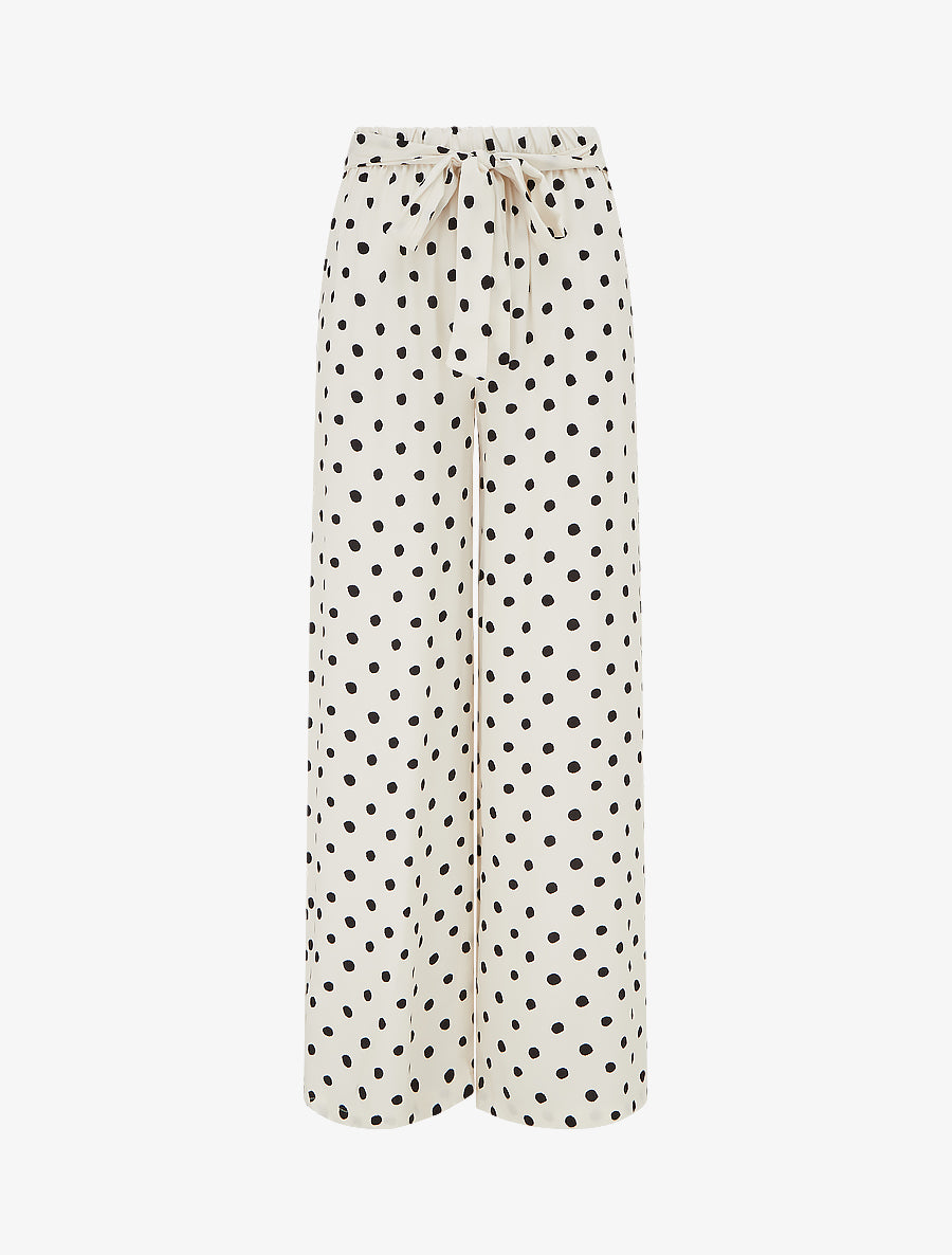 Pantalon élastiqué à pois - Beige - 1