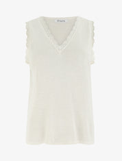 Débardeur irisé à col en dentelle - Beige - 1