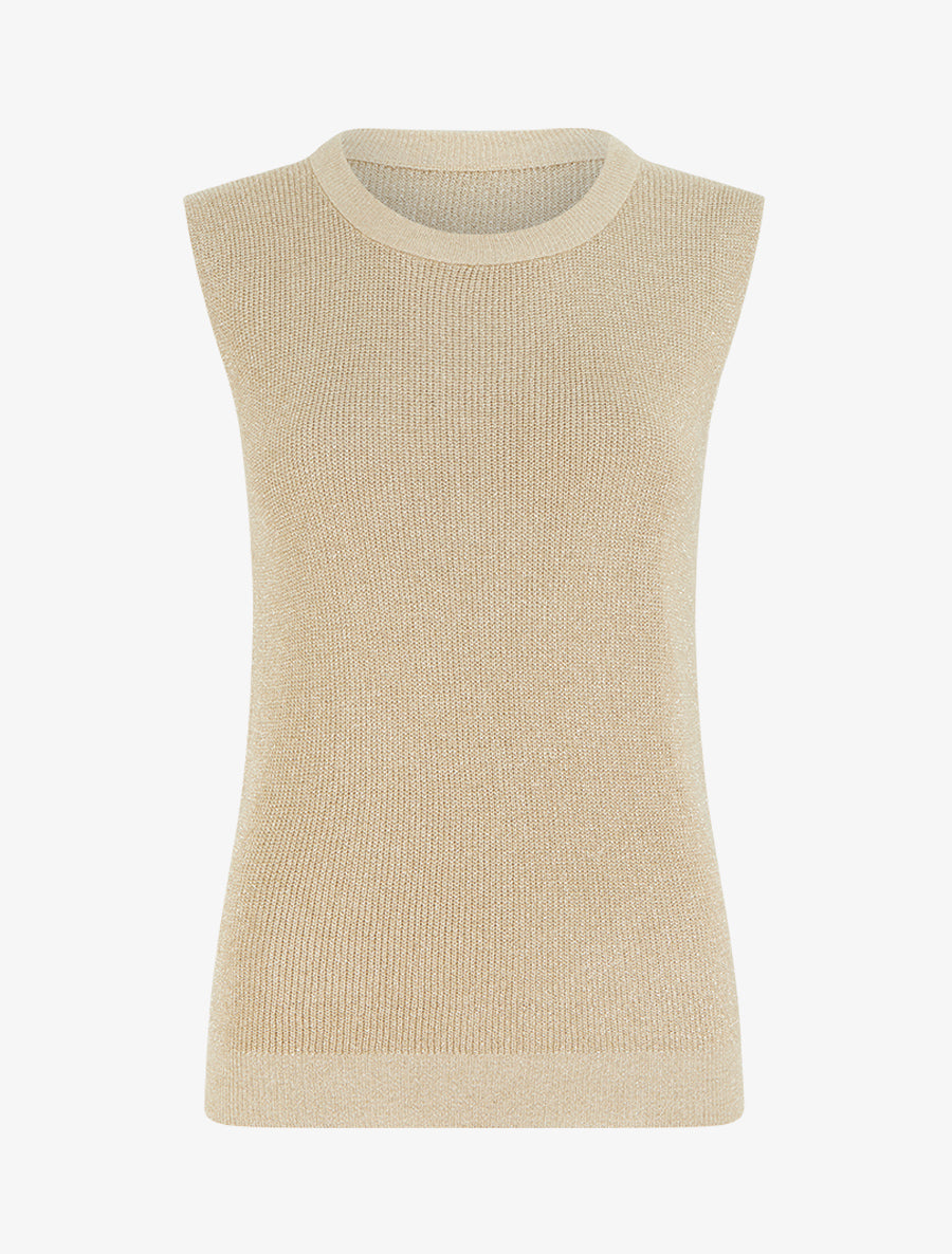 Top sans manches à maille fine irisée - Camel clair - 1