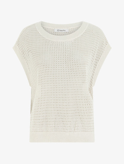 Top en maille fine ajouré et irisé - Beige - 1