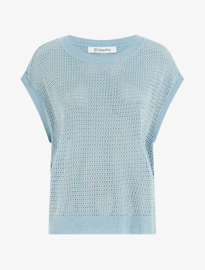Top en maille fine ajouré et irisé - Bleu ciel - 1
