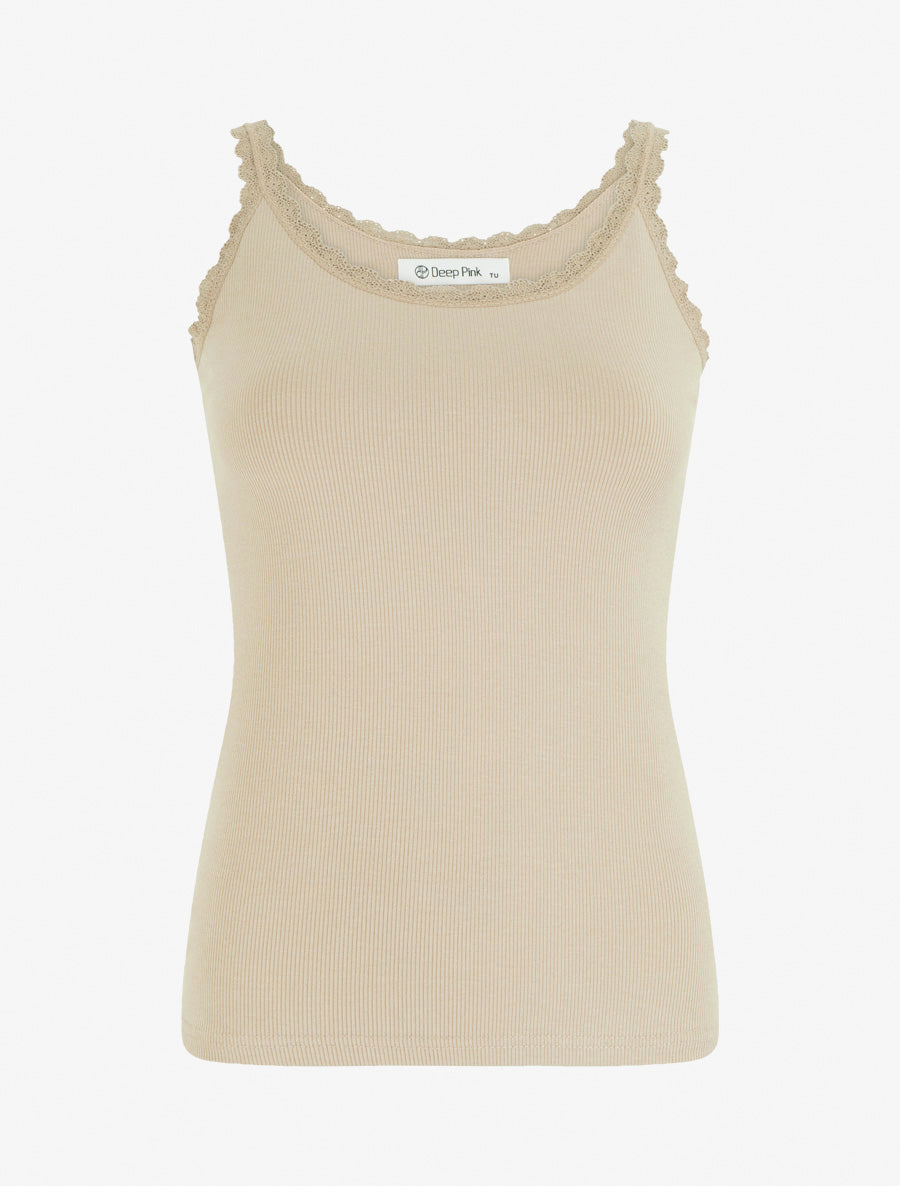 Débardeur côtelé uni - Taupe - 1