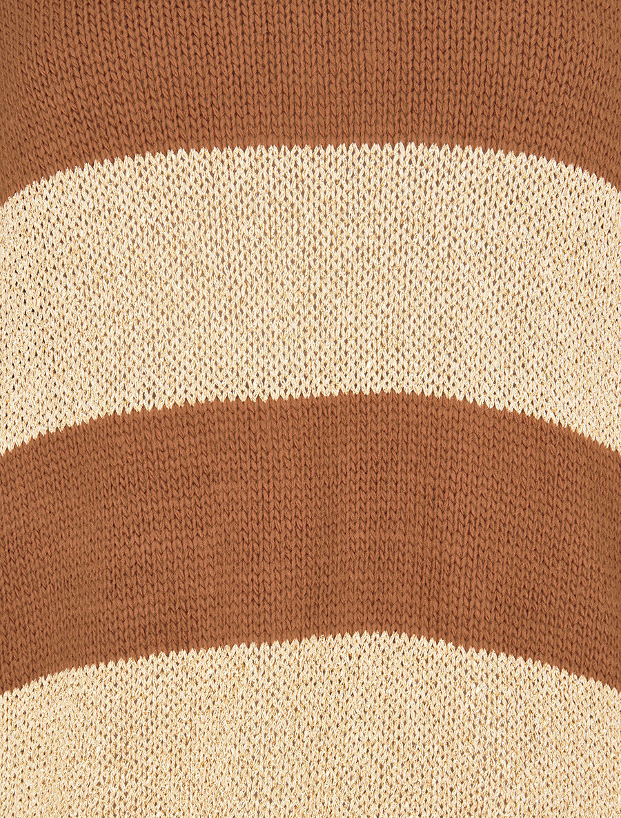 Pull en maille à bandes dorées - Camel - 3