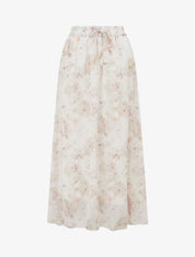 Jupe imprimé floral à taille élastiquée - Beige - 1