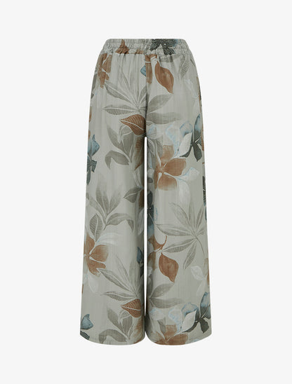 Pantalon élastiqué à imprimé feuillage - Kaki - 2
