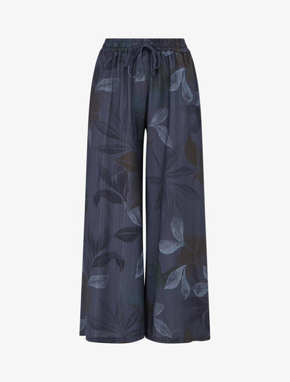 Pantalon élastiqué à imprimé feuillage - Marine - 1