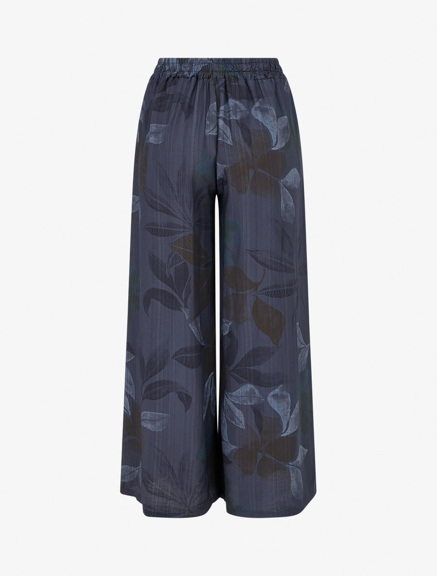 Pantalon élastiqué à imprimé feuillage - Marine - 2