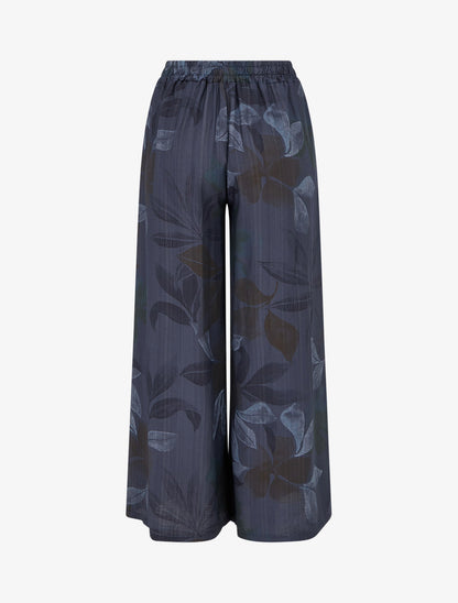 Pantalon élastiqué à imprimé feuillage - Marine - 2