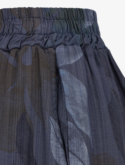 Pantalon élastiqué à imprimé feuillage - Marine - 3