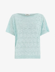 Top uni en maille ajourée à manches courtes - Turquoise - 1
