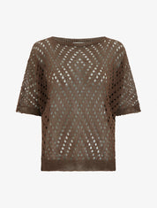 Top uni ajouré en maille - Marron - 1