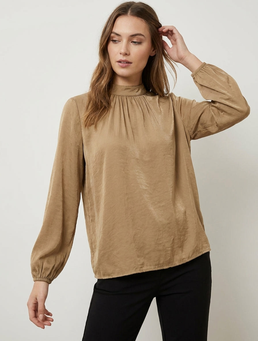 Blusa satinata con polsini elasticizzati - Chameau