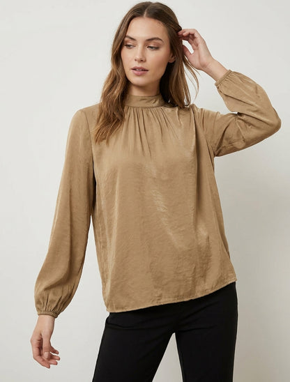 Blusa satinata con polsini elasticizzati - Chameau